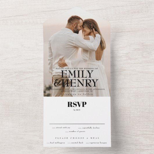 Moderne foto Elegant Stylish RSVP Wedding All In One Uitnodiging (Binnen)