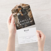 Moderne foto Elegant Stylish RSVP Wedding All In One Uitnodiging (Afscheurbaar)