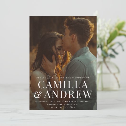 Moderne foto Elegant Stylish Wedding Kaart (Staand voorkant)