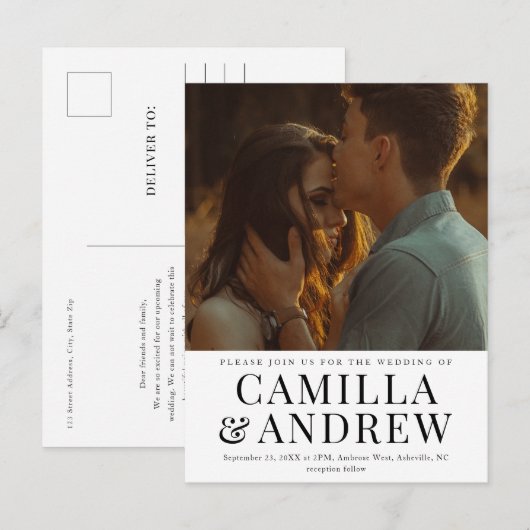 Moderne foto Elegant Stylish Wedding Uitnodiging Briefkaart (Voorkant / Achterkant)