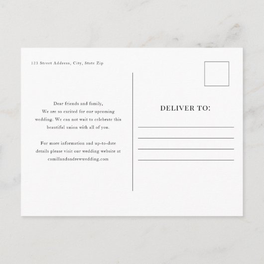 Moderne foto Elegant Stylish Wedding Uitnodiging Briefkaart (Achterkant)