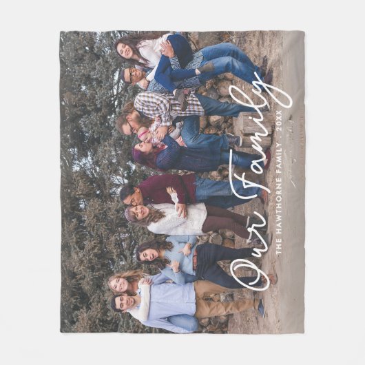 Moderne foto Elegante familie Script Typografie Te Fleece Deken (Voorkant)