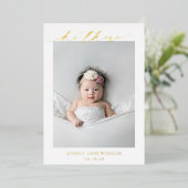 Moderne foto Elegante Geboorte Folie Aankondiging (Staand Voorkant)