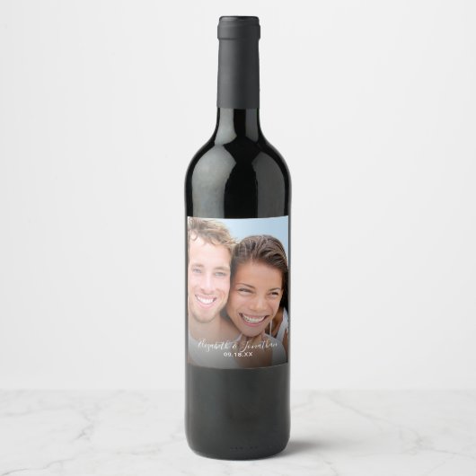 Moderne foto elegante handgeschreven scriptie brui wijn etiket (Voorkant)