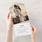 Moderne foto Elegante perzik bruiloft All In One Uitnodiging (Afscheurbaar)
