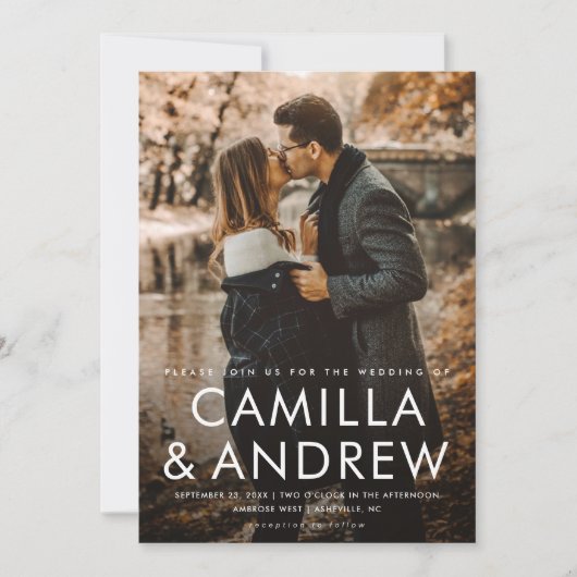 Moderne foto Elegante QR code Bruiloft Kaart (Voorkant)