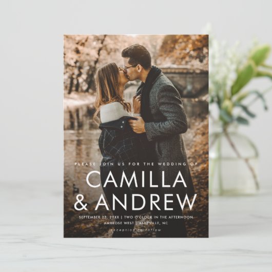 Moderne foto Elegante QR code Bruiloft Kaart (Staand voorkant)