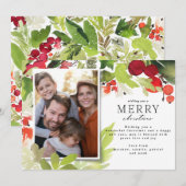Moderne foto elegante rode en groene kerst feestdagenkaart (Voorkant / Achterkant)