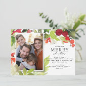Moderne foto elegante rode en groene kerst feestdagenkaart (Staand voorkant)