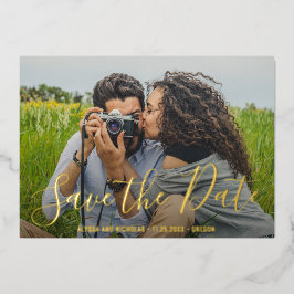 Moderne foto elegante trouwdatum save the date folie uitnodiging