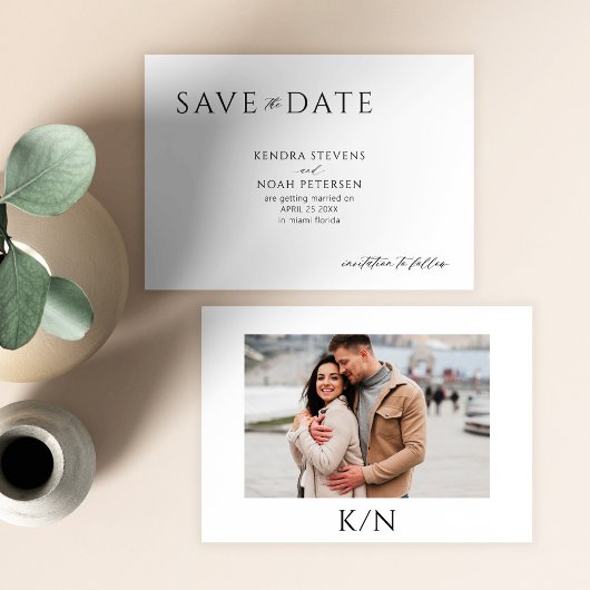 Moderne FOTO elegante zwart-witte bruiloft Save The Date