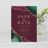 Moderne foto Emerald Agate Burgundy Save the Date (Staand voorkant)