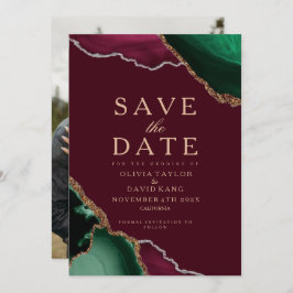 Moderne foto Emerald Agate Burgundy Save the Date