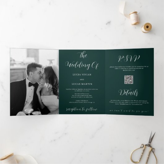 Moderne foto Emerald Green All-in-One bruiloft Drieluik Programma (Binnen)