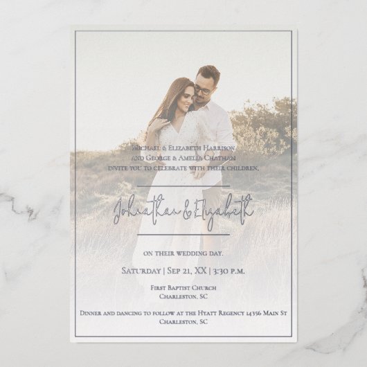 Moderne foto en overlay bruiloft Folie uitnodiging (Voorkant)