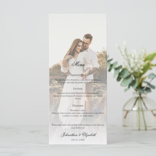 Moderne foto en overlay bruiloft menu (Staand voorkant)