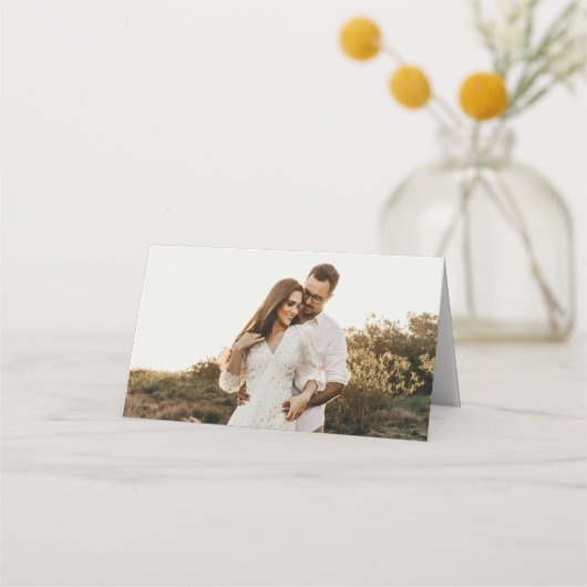 Moderne foto en overlay bruiloft plaatskaartje (Achterkant)