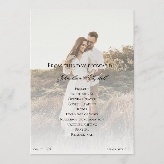 Moderne foto en overlay bruiloft programmakaart (Voorkant)