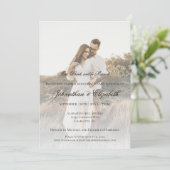 Moderne foto- en overlay bruiloftsrepetitie diner kaart (Staand voorkant)