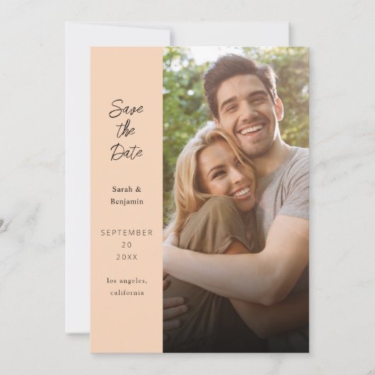 Moderne foto- en zijde save the date - perzik kaart (Voorkant)