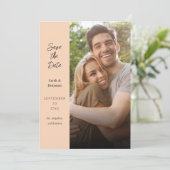 Moderne foto- en zijde save the date - perzik kaart (Staand voorkant)