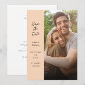 Moderne foto- en zijde save the date - perzik kaart (Voorkant / Achterkant)