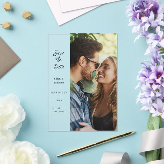 Moderne foto en zijkant Bewaar de datum Acryl Uitnodigingen (Insitu (Huwelijk))