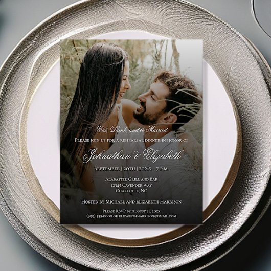 Moderne foto en zwart overlay repetitie diner kaart