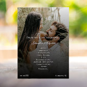 Moderne foto en zwarte overlay bruiloft programmakaart