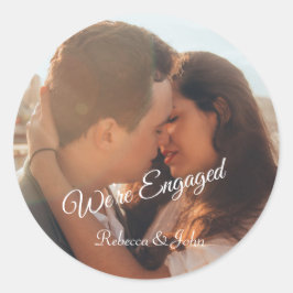 Moderne foto Engagement Party-stickers Ronde Sticker