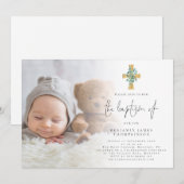 Moderne Foto Eucalyptus Cross Baptisme Uitnodiging (Voorkant / Achterkant)