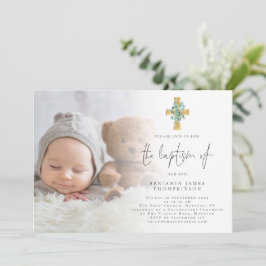 Moderne Foto Eucalyptus Cross Baptisme Uitnodiging