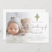 Moderne foto Eucalyptus Cross Christening Kaart (Voorkant / Achterkant)