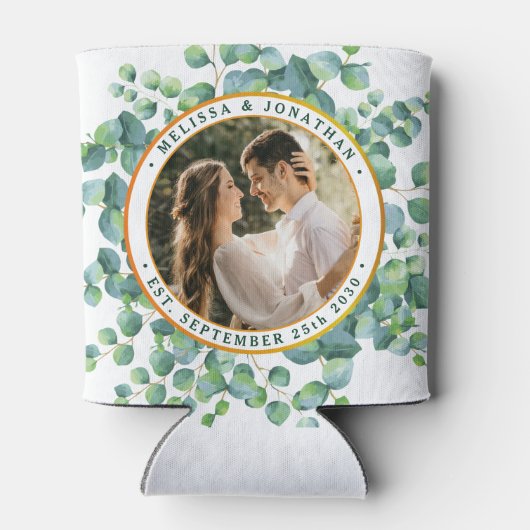 Moderne foto Eucalyptus groen gouden bruiloft Blikjeskoeler (Achterkant)