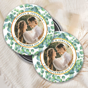 Moderne foto Eucalyptus groen gouden bruiloft Magneet