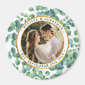 Moderne foto Eucalyptus groen gouden bruiloft Magneet (Voorkant)