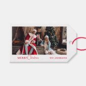 Moderne foto Familieportret Rode Kerst Cadeaulabel (Voorkant (Horizontaal))
