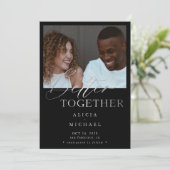 Moderne foto faux zilver script eenvoudige bruilof save the date (Staand voorkant)