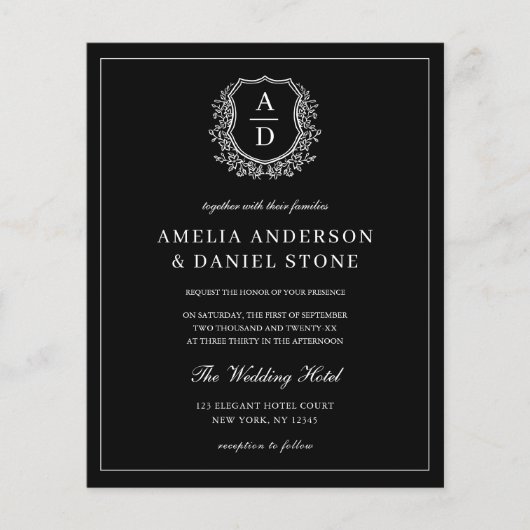 Moderne Foto Floral Crest Monogram Huwelijk Formee (Voorkant)