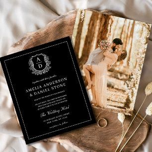 Moderne Foto Floral Crest Monogram Huwelijk Formee Flyer