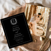 Moderne Foto Floral Crest Monogram Huwelijk Formee Flyer