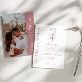 Moderne foto Floral Mauve bruiloft Kaart