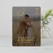 Moderne foto-Folie bruiloft bewaart de datum-Kaart Folie Uitnodiging (Staand Voorkant)