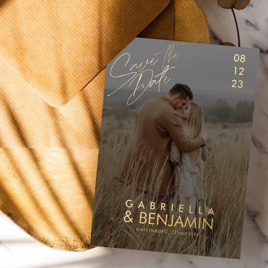 Moderne foto-Folie bruiloft bewaart de datum-Kaart Folie Uitnodiging