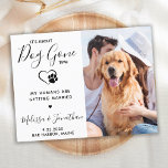 Moderne foto Funny Pet Wedding Dog bespaart datum Aankondigingskaart<br><div class="desc">Het gaat om Dog Gone-tijd. Laat je beste hond je verloving aankondigen met deze moderne en grappige 'Het gaat om de tijd van een hond'. Ik kondig aan 'Mijn mensen worden getrouwd' als verloving voor huisdieren. Pas met uw favoriete foto aan, en personaliseer met namen, facultatieve datum, en het bericht...</div>