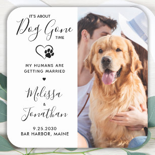 Moderne foto Funny Pet Wedding Dog bespaart datum Kartonnen Onderzetters