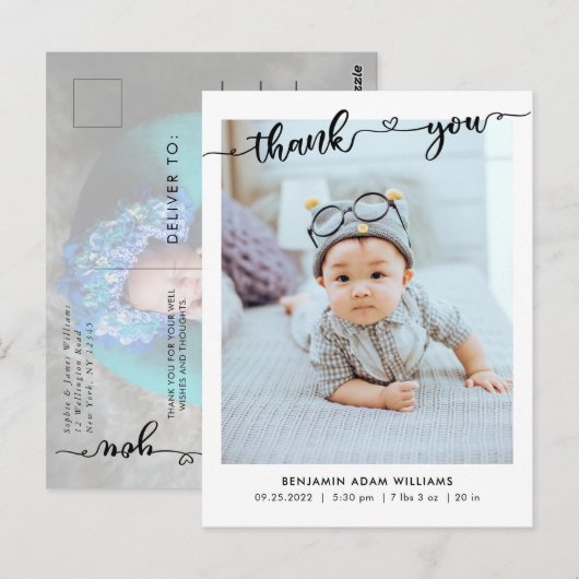 Moderne foto Geboorte Aankondiging & Dank u Briefkaart (Voorkant / Achterkant)