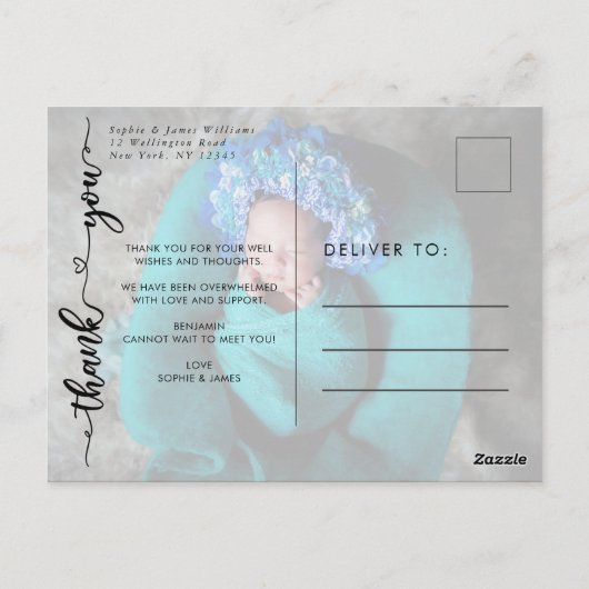 Moderne foto Geboorte Aankondiging & Dank u Briefkaart (Achterkant)