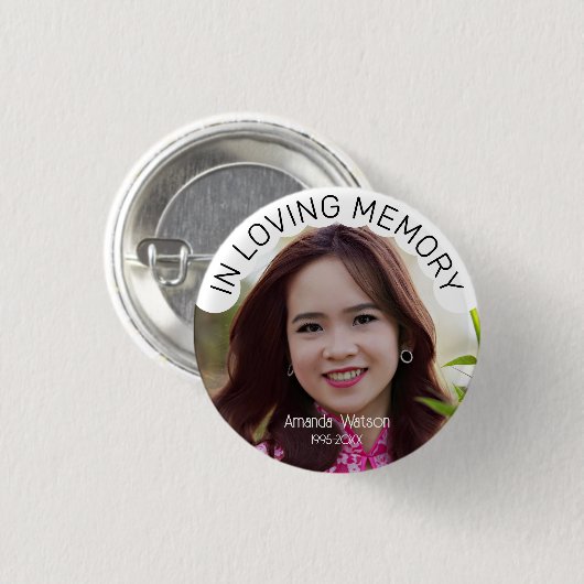 Moderne foto gedenkteken eerbetoon begrafenis ronde button 3,2 cm (Voorkant /achterkant)