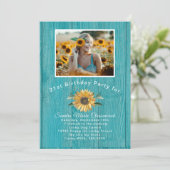 Moderne foto Geel Zonnebloem Blauwgroen Blauw hout Kaart (Staand voorkant)